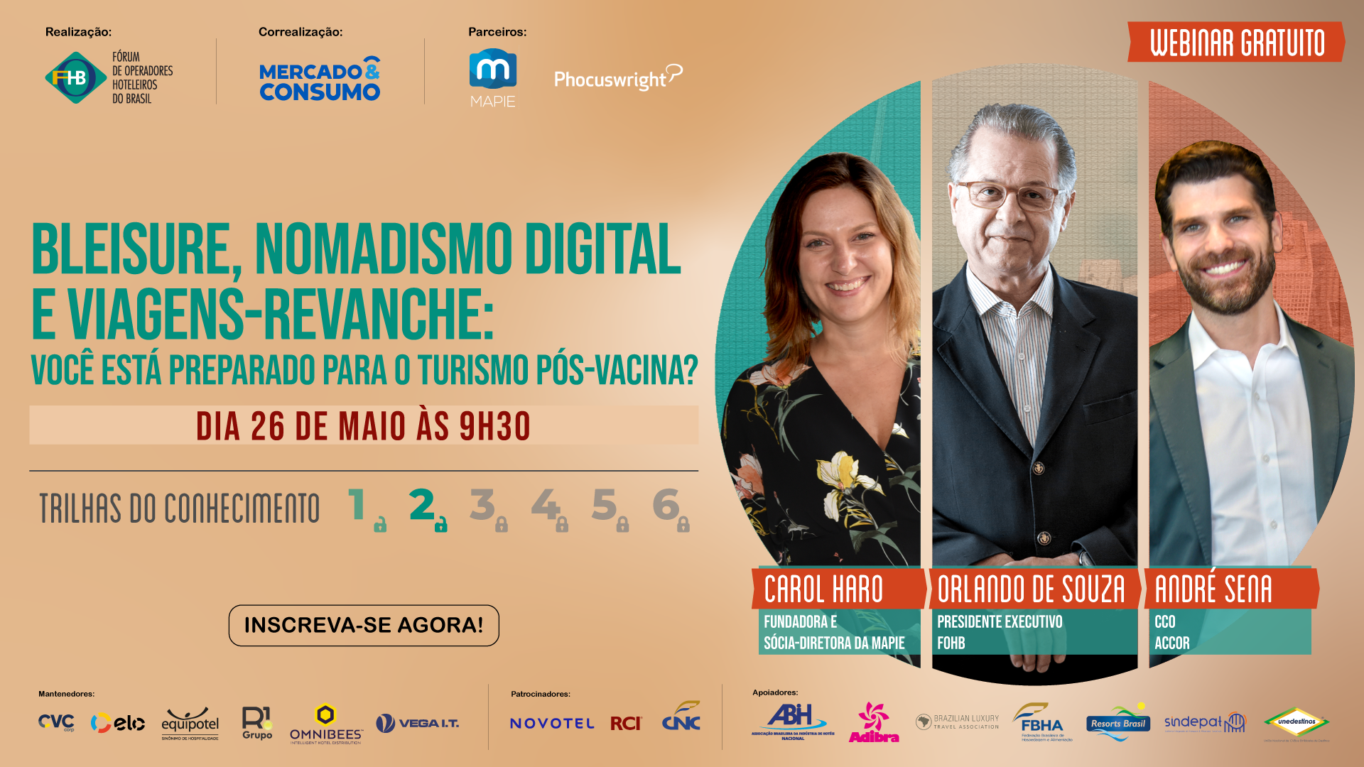 Novas oportunidades de negócios e tendências do turismo pós-vacina são temas de webinar 100% gratuito